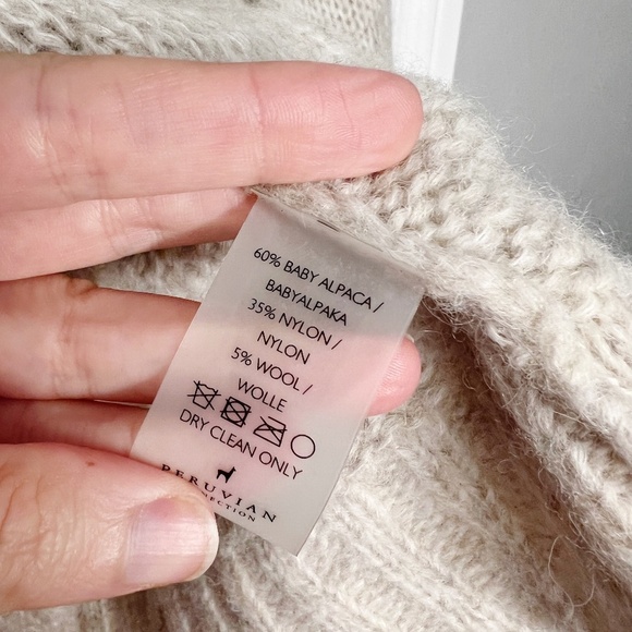 Peruvian Connection Thea Cardigan Sweater Baby Alpaca Blend Cream Oatmeal Size M - Picture 6 of 8